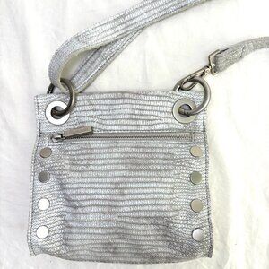 HAMMIT TONY Small Gray White Snakeskin Embossed Cow Leather Stud Crossbody